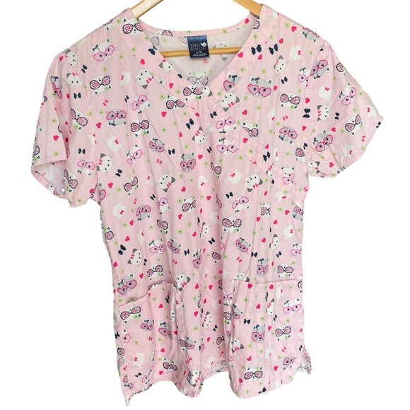 ZOE + CHLOE Bundle Two Tops Scrubs V Neck 100% Cotton Animals Cats Sea Horse , L - Picture 2 of 16